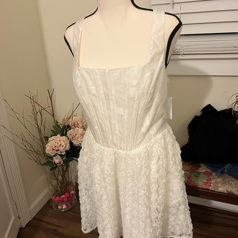 Lulu's White Square-Neck Textured Floral Mini Dress - Picture 8 of 9